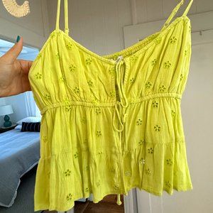 American Eagle AE Front Tie Babydoll Cami Green